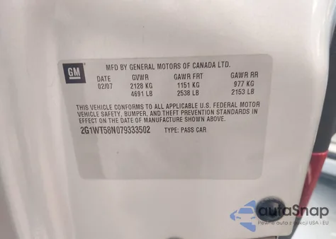 2007 Chevrolet Impala Lt z USA, uszkodzony, nr VIN 2G1WT58N079333502